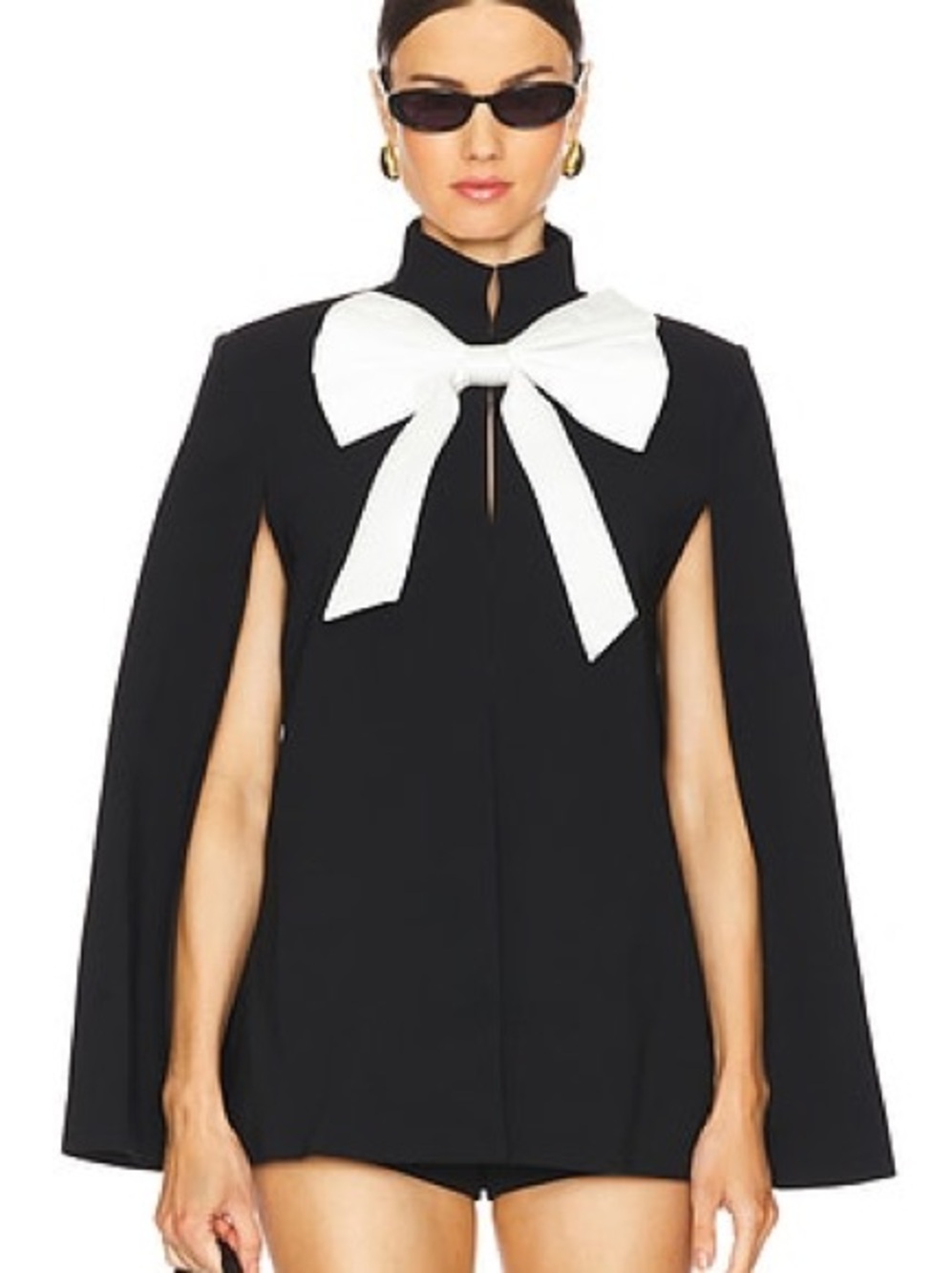 Alice + Olivia Black Cape with White Bow Accent - Picture 2 of 6